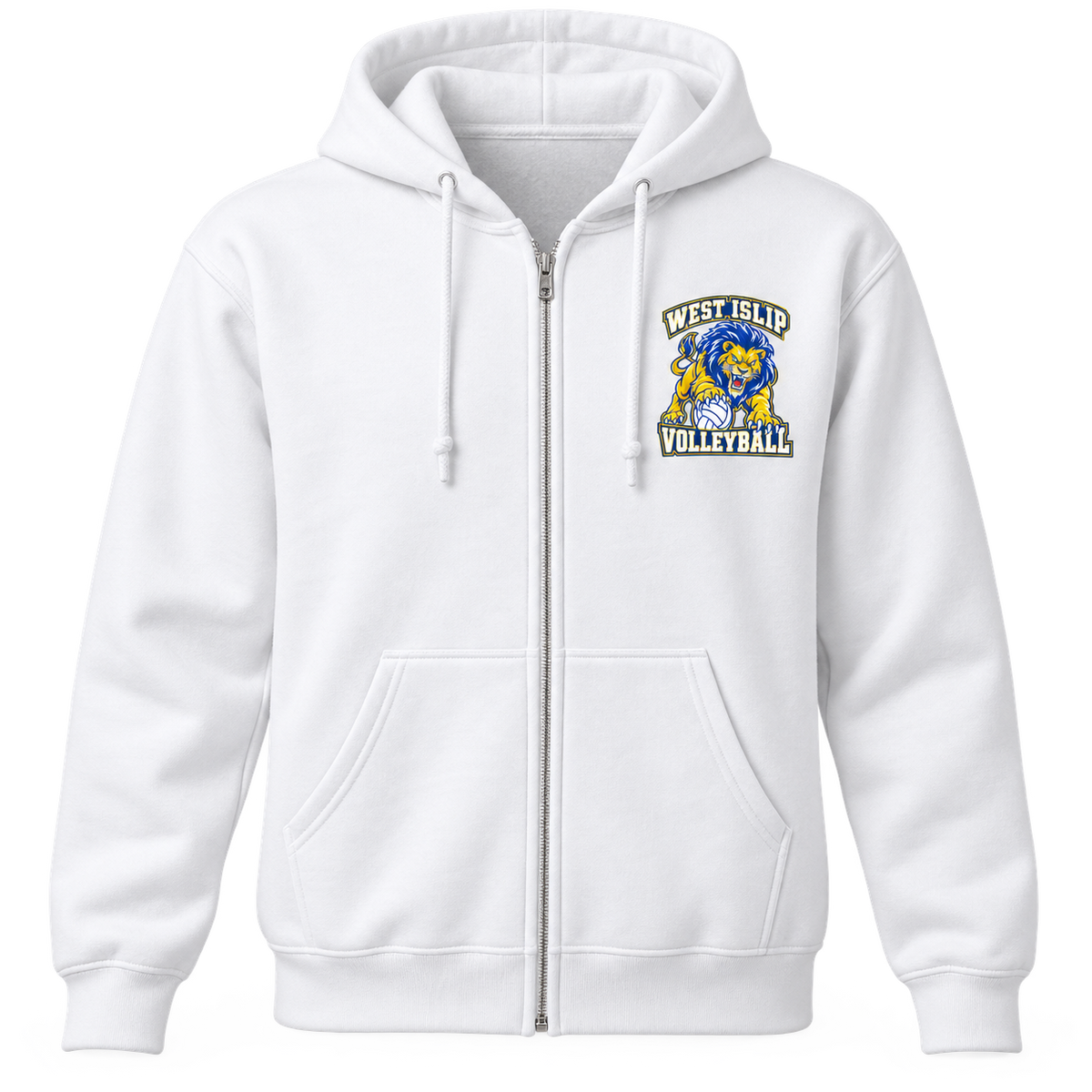 West Islip Volleyball Fierce Lion Full-Zip Hoodie — White, front view