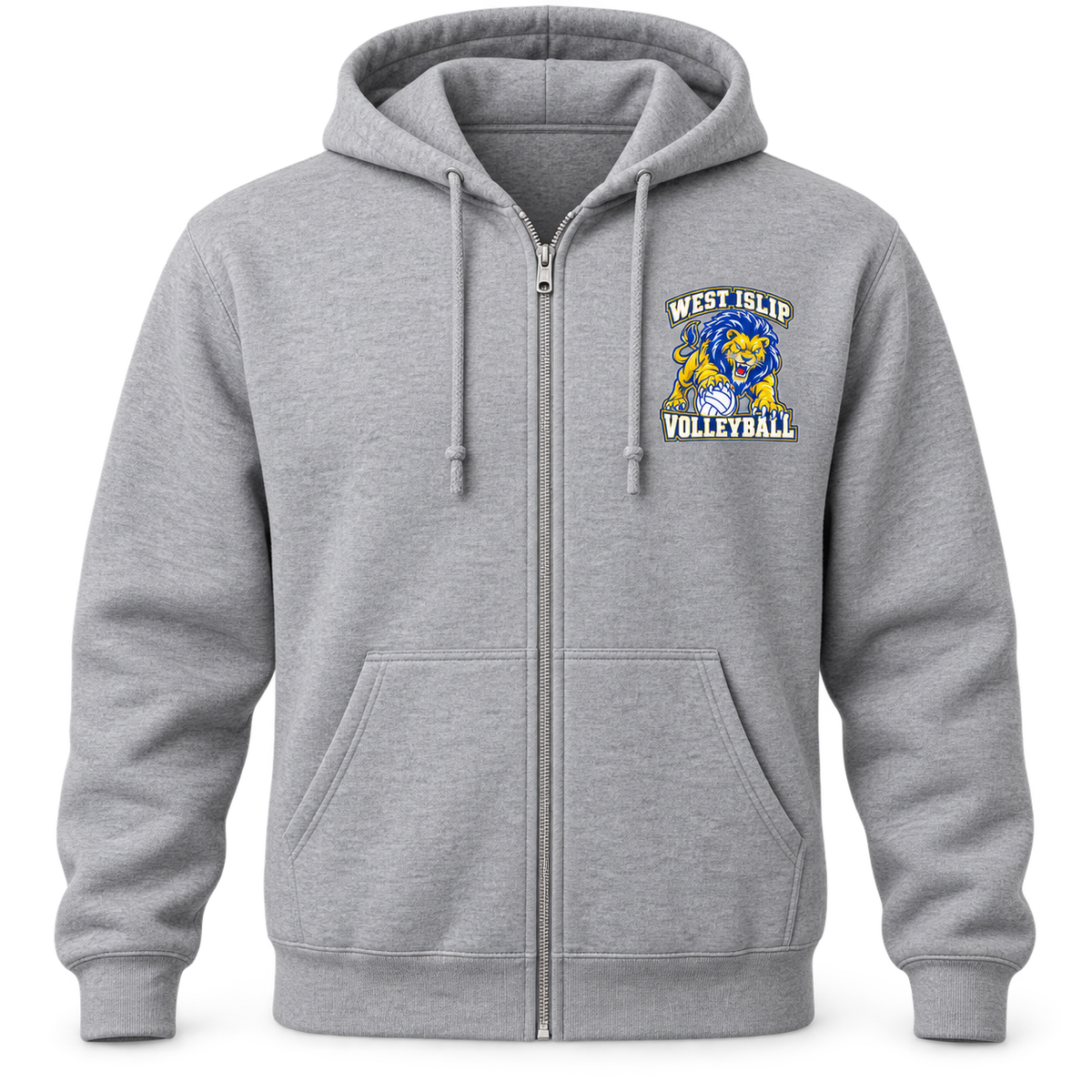 West Islip Volleyball Fierce Lion Full-Zip Hoodie — Sport Gray, front view