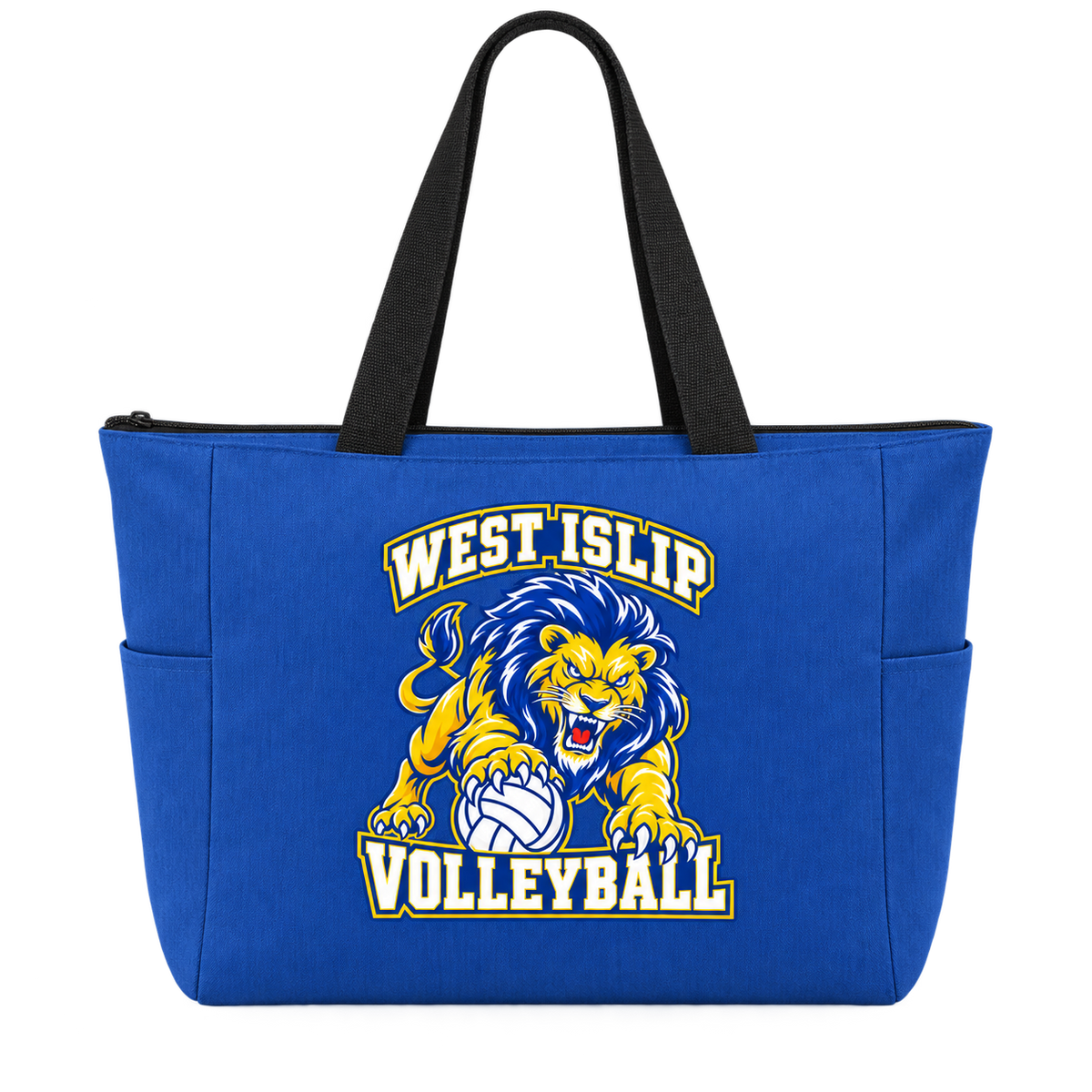 West Islip Volleyball Fierce Lion Essential Zippered Tote — True Royal, front view