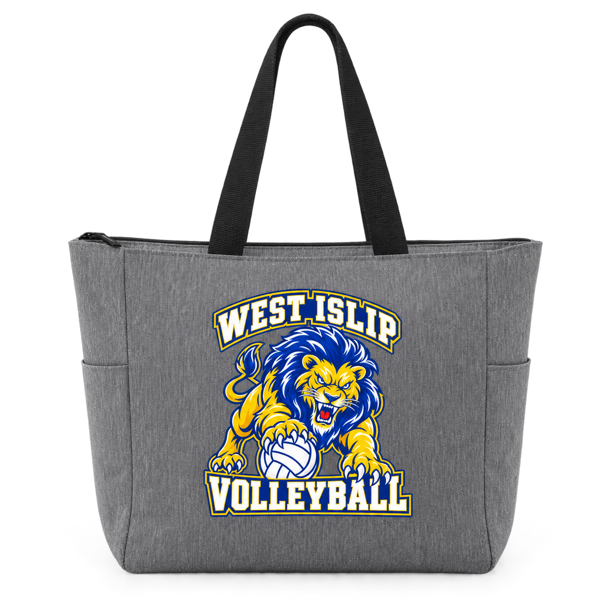 West Islip Volleyball Fierce Lion Essential Zippered Tote — Heather Grey, front view