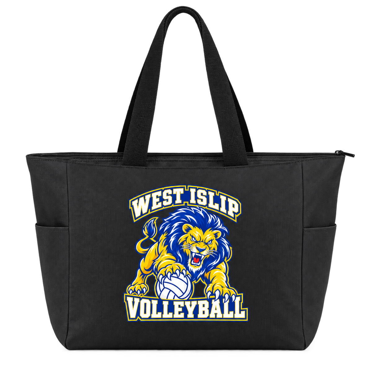 West Islip Volleyball Fierce Lion Essential Zippered Tote — Black, front view