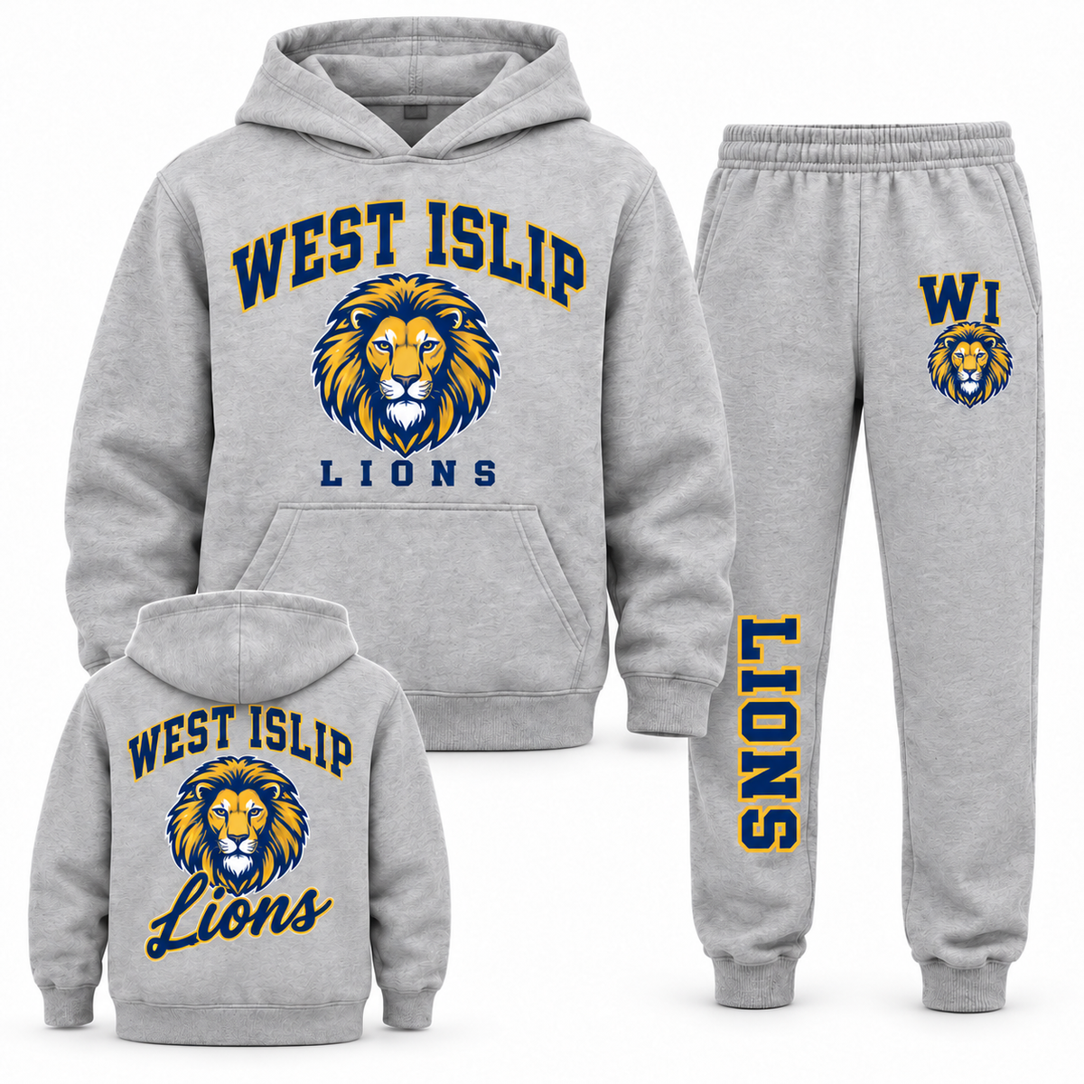 West Islip Lions Youth Pullover Hoodie & Jogger Set - Heather Gray
