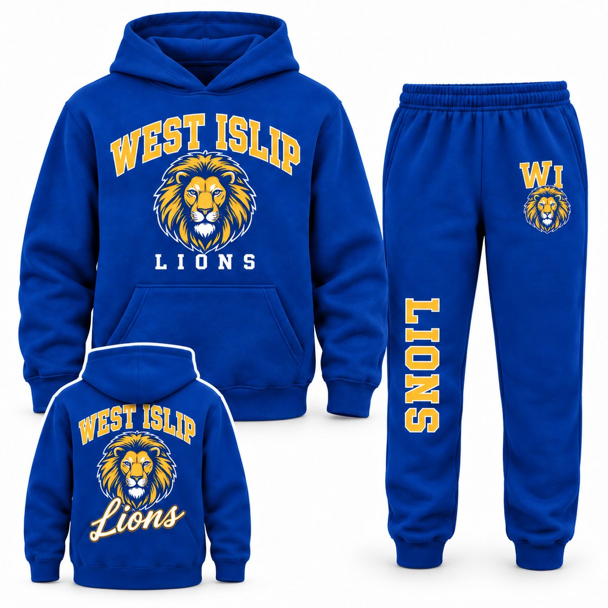 West Islip Lions Youth Pullover Hoodie & Jogger Set - Royal Blue
