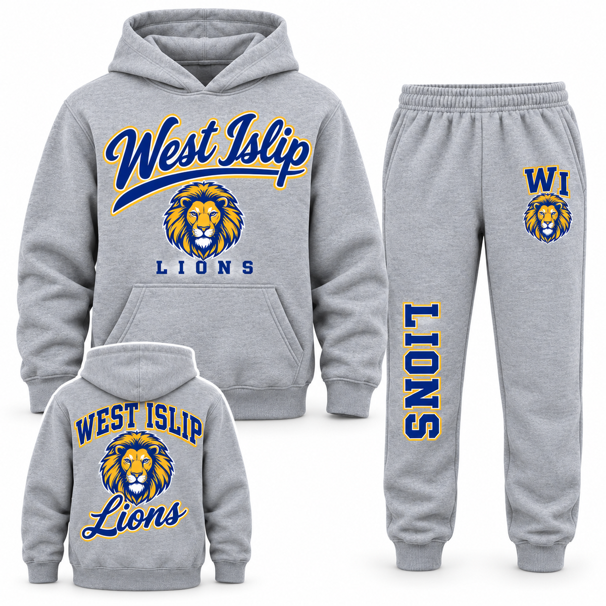 West Islip Lions Youth Script Hoodie & Jogger Set - Heather Gray