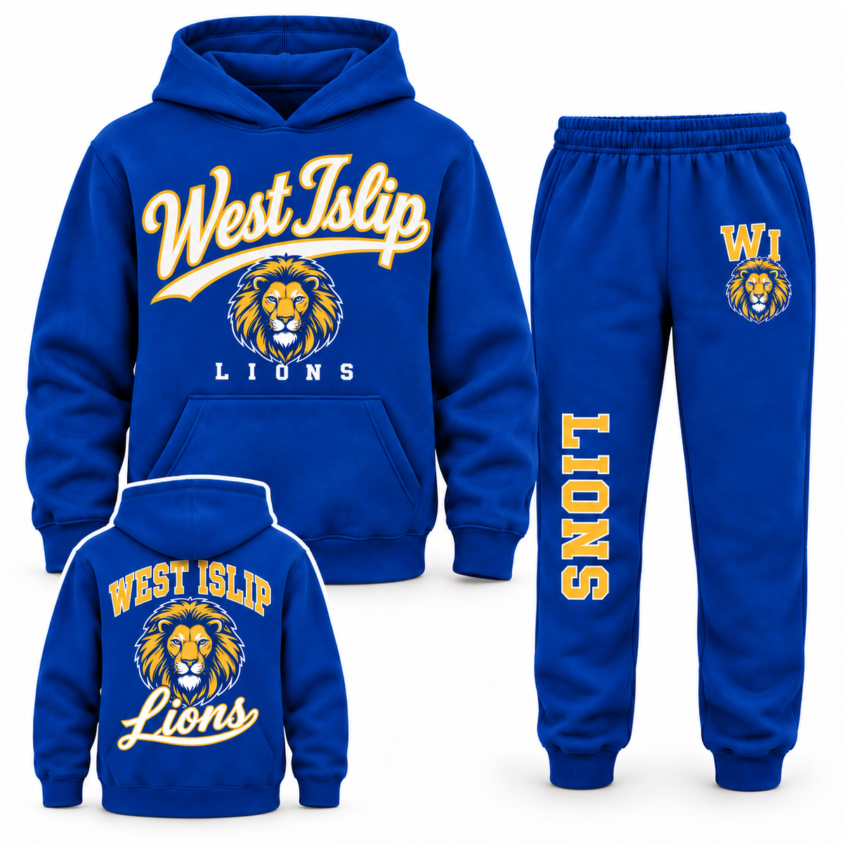 West Islip Lions Youth Script Hoodie & Jogger Set - Royal Blue