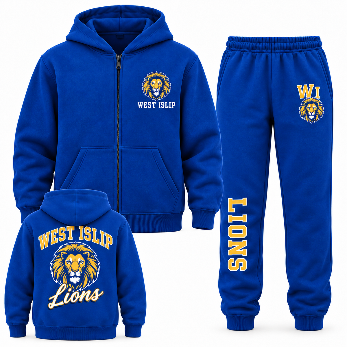 West Islip Lions Youth Zip-Up Hoodie & Jogger Set - Royal Blue