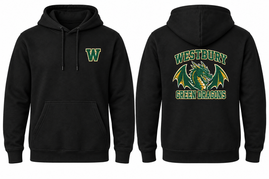 WESTBURY GREEN DRAGONS black hoodie front and back