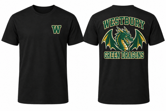 WESTBURY GREEN DRAGONS black tee front and back
