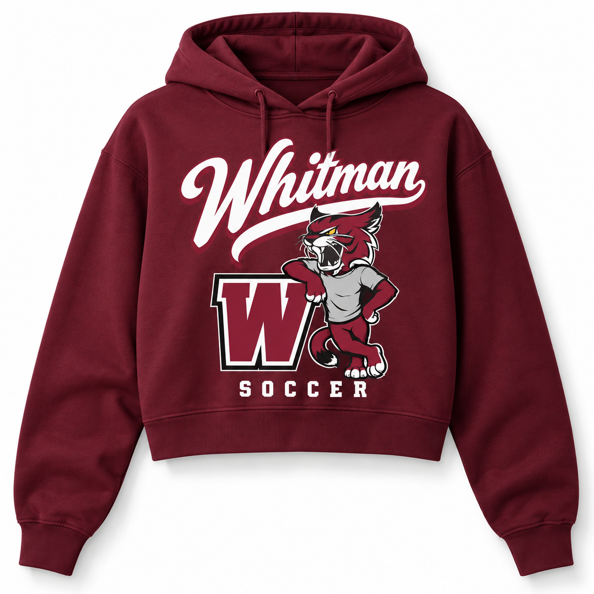 Walt Whitman Soccer Heritage Wildcat Crop Hoodie in Maroon