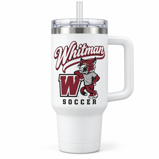 Walt Whitman Soccer Heritage Wildcat 40 oz Handled Tumbler in White