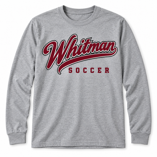 Walt Whitman Soccer Heritage Script Long Sleeve T-Shirt in Sport Gray