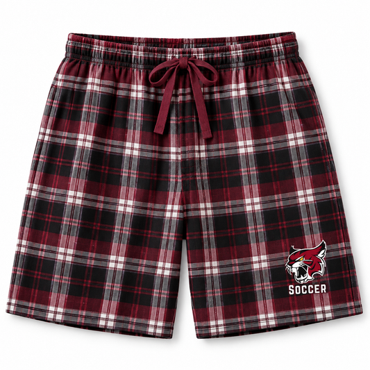 Walt Whitman Soccer Wildcat Plaid Pajama Shorts in Maroon Plaid