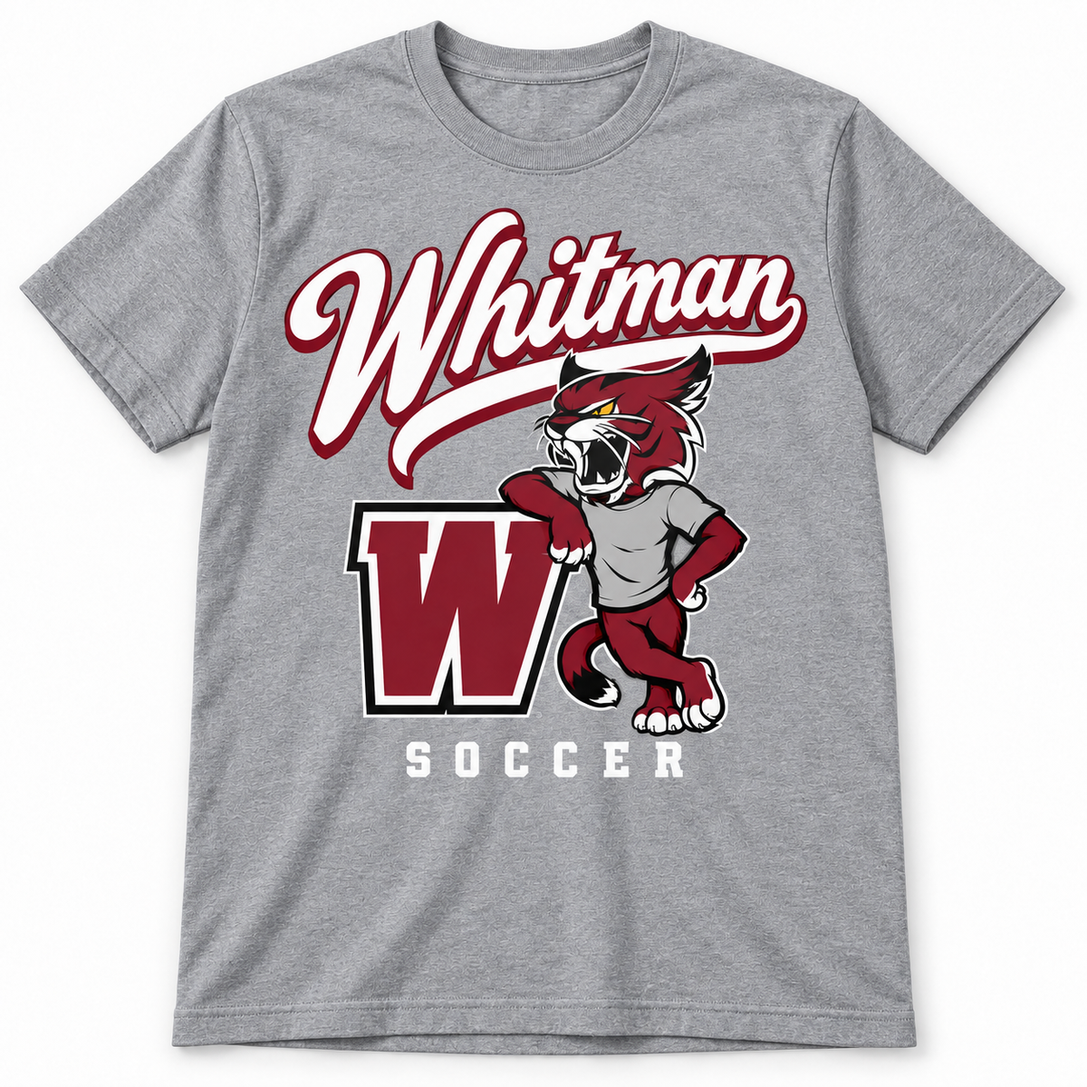 Walt Whitman Soccer Heritage Wildcat Script T-Shirt — Sport Gray