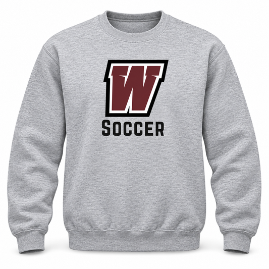Walt Whitman Boys Soccer W Crest Crewneck Sweatshirt, Heather Gray