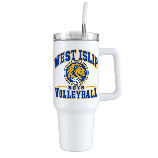 West Islip Boys Volleyball Varsity Crest 40 oz Handled Tumbler in White