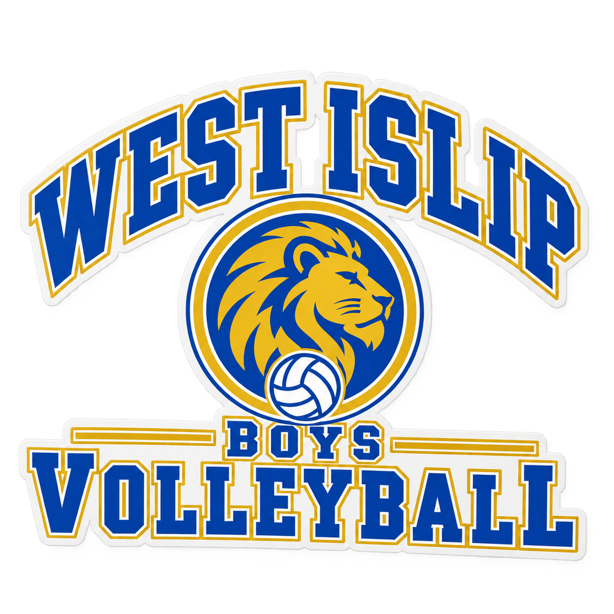 West Islip Boys Volleyball Varsity Crest Die-Cut Vinyl Sticker in Royal / Gold / White
