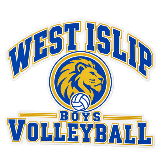 West Islip Boys Volleyball Varsity Crest Die-Cut Vinyl Sticker in Royal / Gold / White
