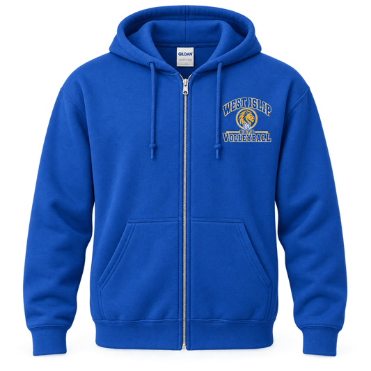 West Islip Boys Volleyball Varsity Crest Full-Zip Hoodie in Royal Blue