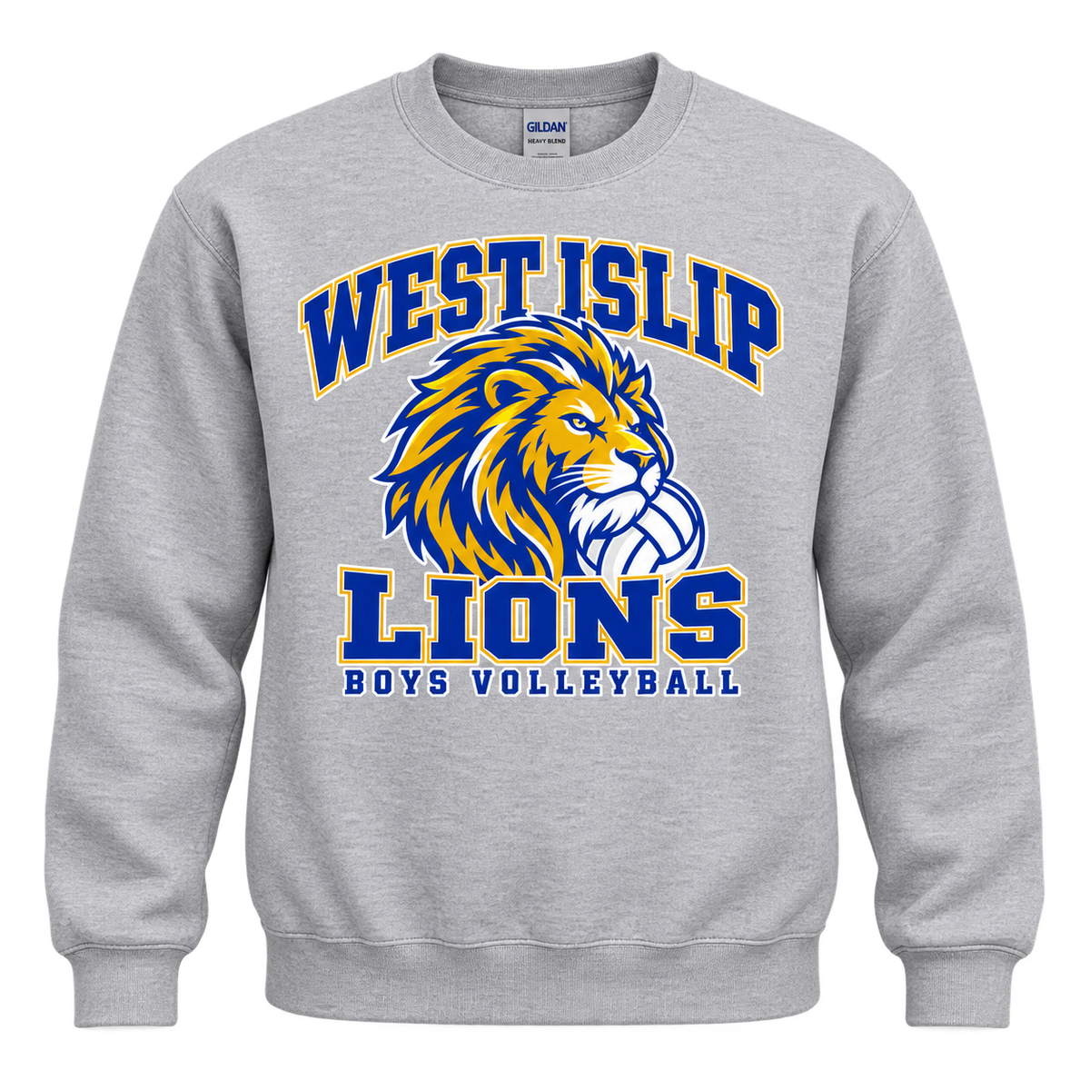 West Islip Boys Volleyball Power Lion Crewneck Sweatshirt in Sport Gray