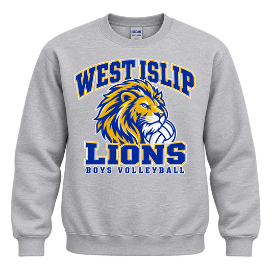 West Islip Boys Volleyball Power Lion Crewneck Sweatshirt in Sport Gray