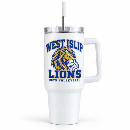 West Islip Boys Volleyball Power Lion 40 oz Handled Tumbler in White