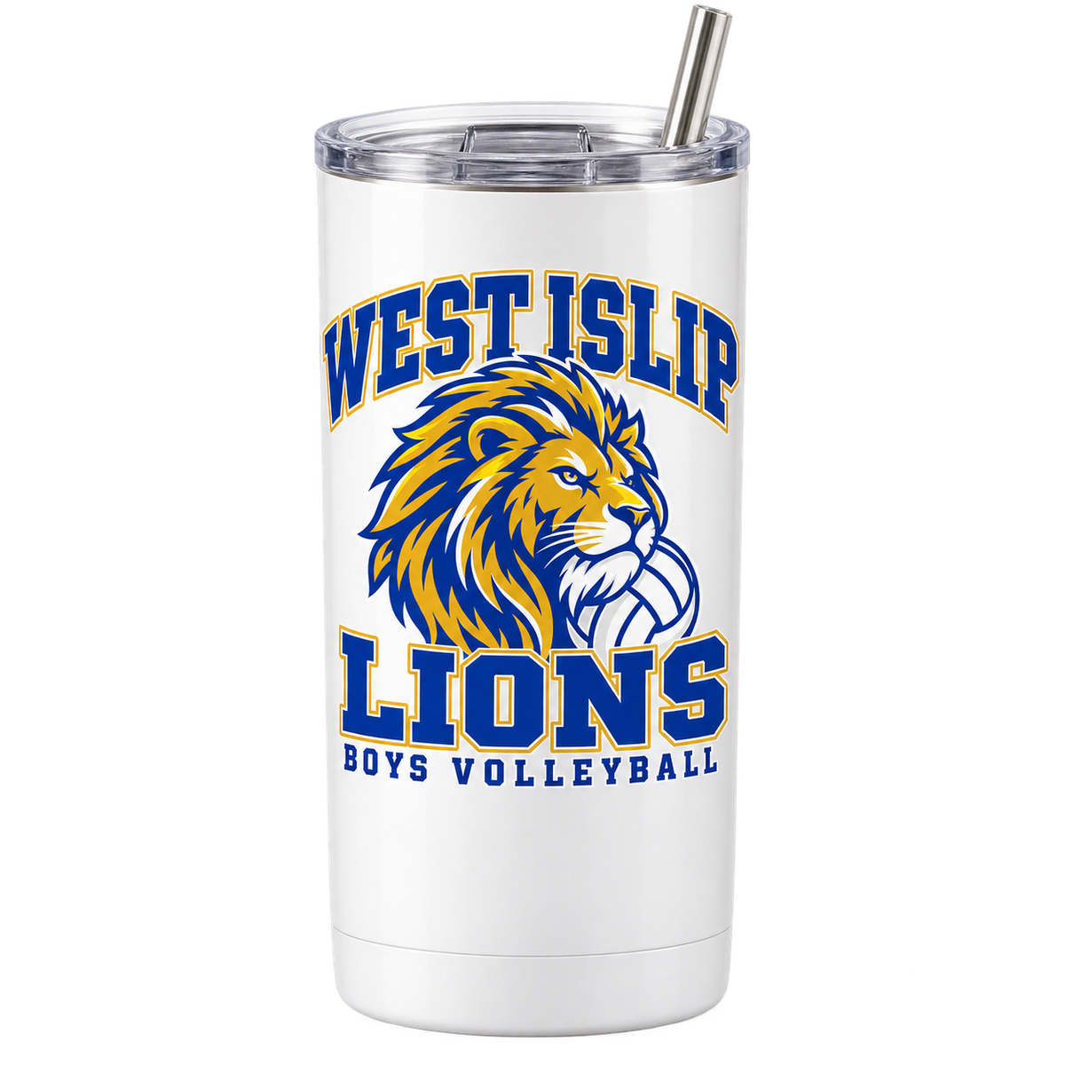West Islip Boys Volleyball Power Lion 20 oz Skinny Tumbler in White
