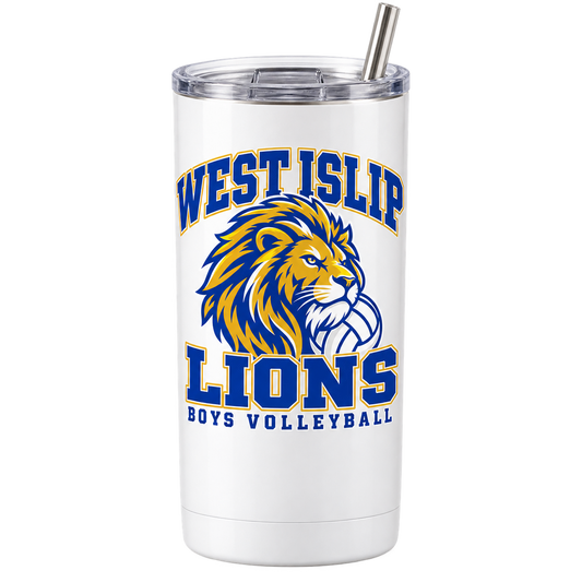 West Islip Boys Volleyball Power Lion 20 oz Skinny Tumbler in White