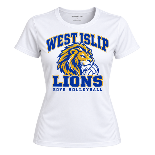 West Islip Boys Volleyball Power Lion Women's Performance Tee in White