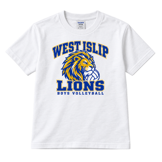 West Islip Boys Volleyball Power Lion Youth Cotton Tee in White