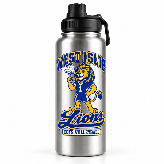 West Islip Boys Volleyball Rally Lion 32 oz Sport Water Bottle in Stainless Steel
