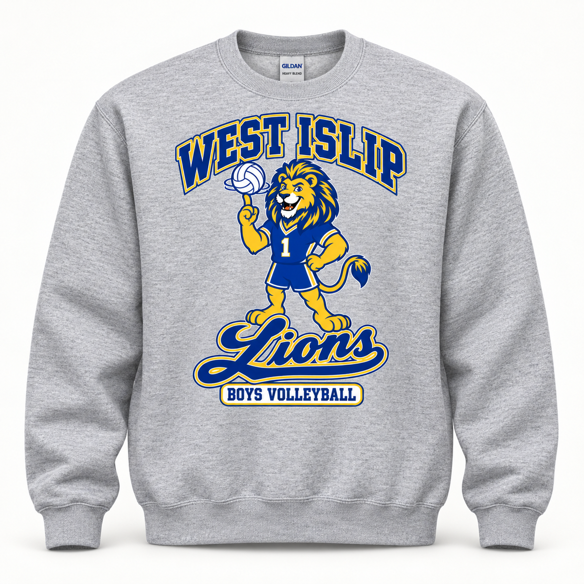 West Islip Boys Volleyball Rally Lion Crewneck Sweatshirt in Sport Gray