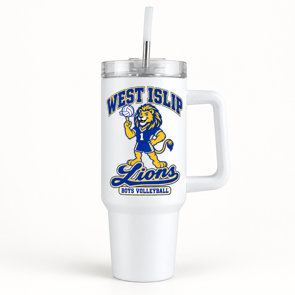 West Islip Boys Volleyball Rally Lion 40 oz Handled Tumbler in White
