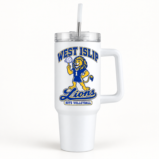 West Islip Boys Volleyball Rally Lion 40 oz Handled Tumbler in White