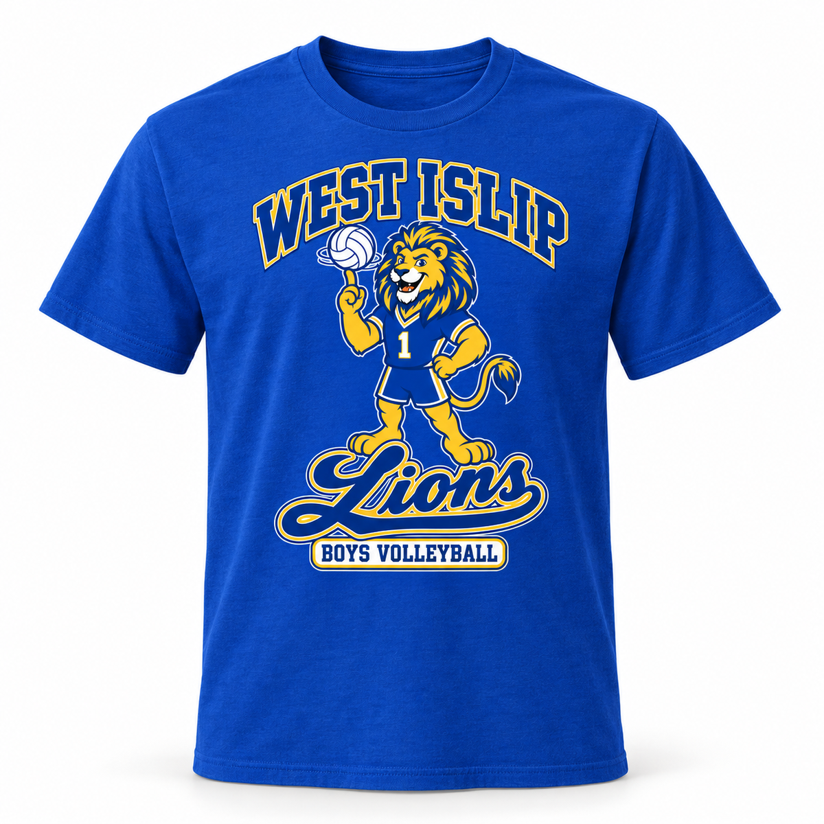 West Islip Boys Volleyball Rally Lion Cotton Tee in Royal Blue
