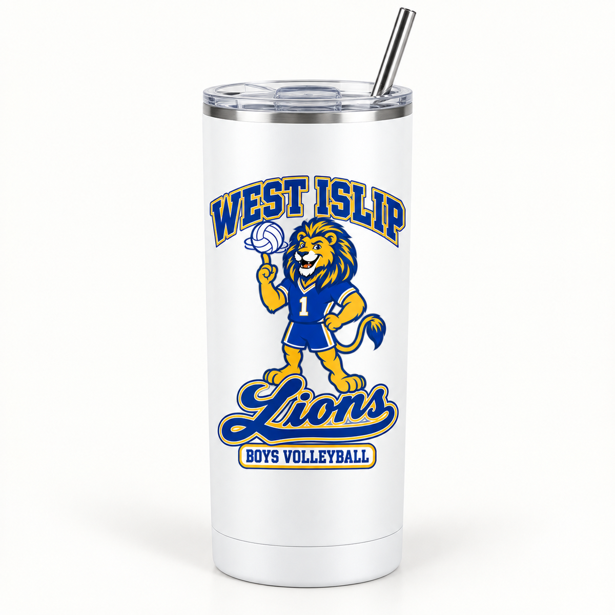 West Islip Boys Volleyball Rally Lion 20 oz Skinny Tumbler in White