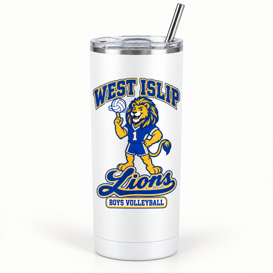 West Islip Boys Volleyball Rally Lion 20 oz Skinny Tumbler in White