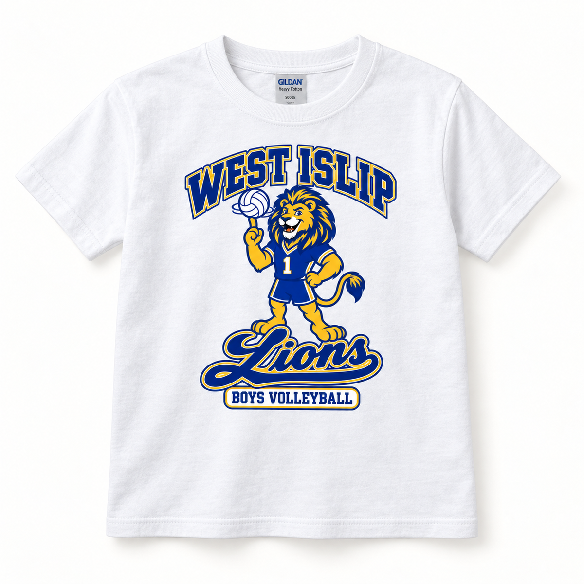 West Islip Boys Volleyball Rally Lion Youth Cotton Tee in White