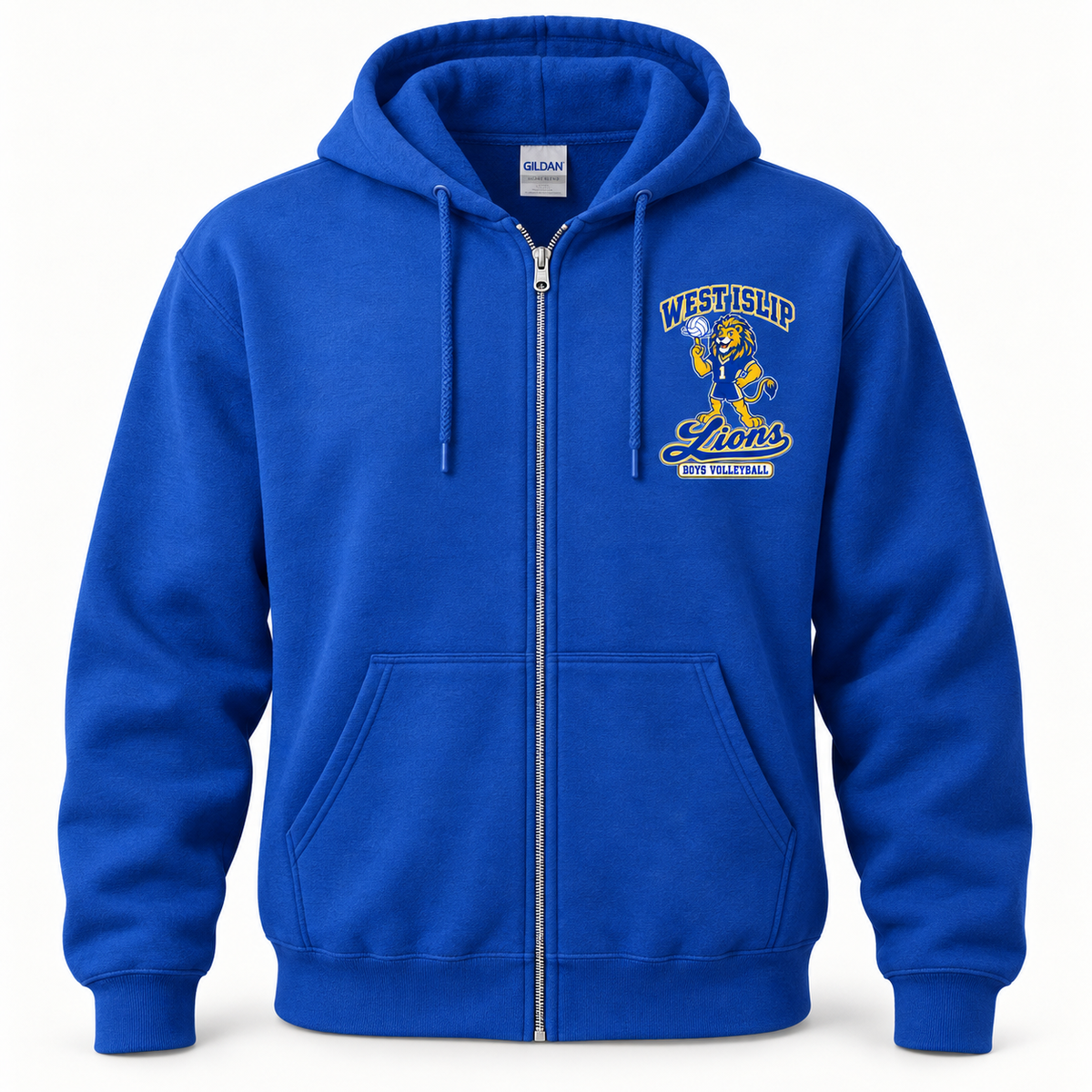 West Islip Boys Volleyball Rally Lion Full-Zip Hoodie in Royal Blue