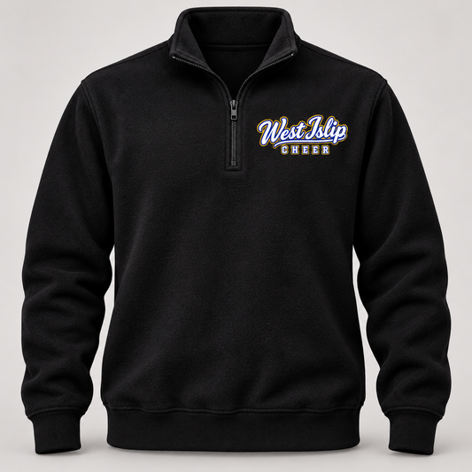Black West Islip Cheer Script adult quarter-zip sweatshirt