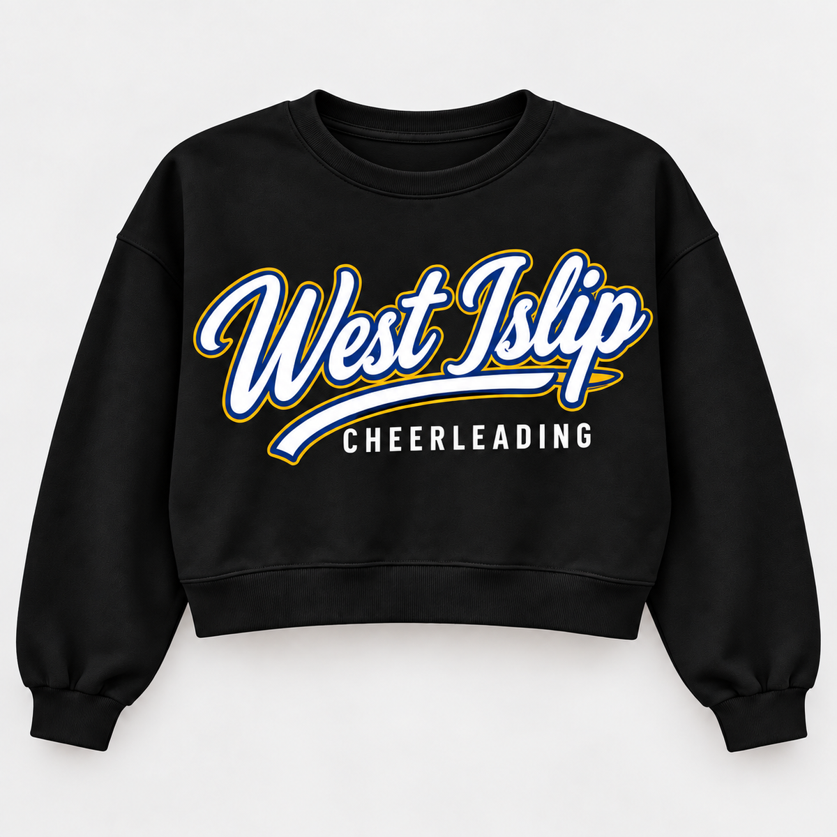 Black West Islip Cheerleading Script Crop Sweatshirt