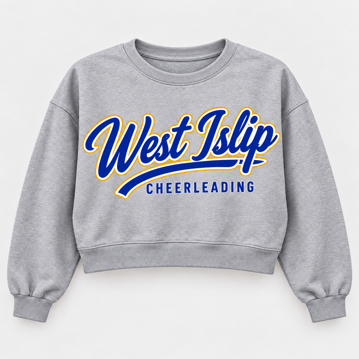 Heather Gray West Islip Cheerleading Script Crop Sweatshirt