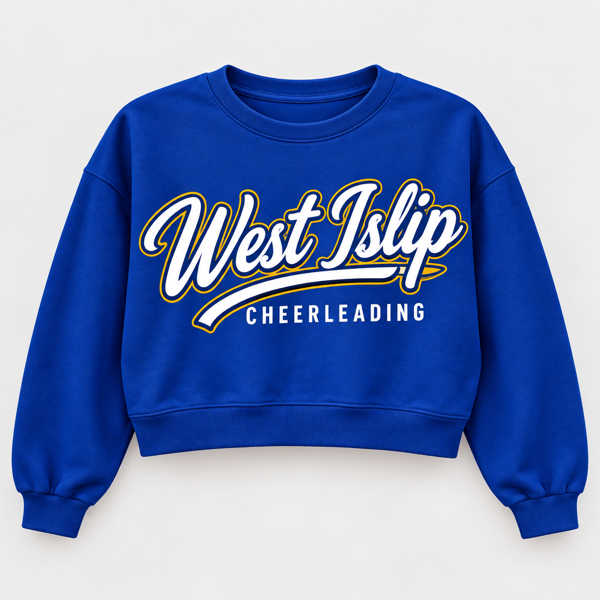 Royal Blue West Islip Cheerleading Script Crop Sweatshirt