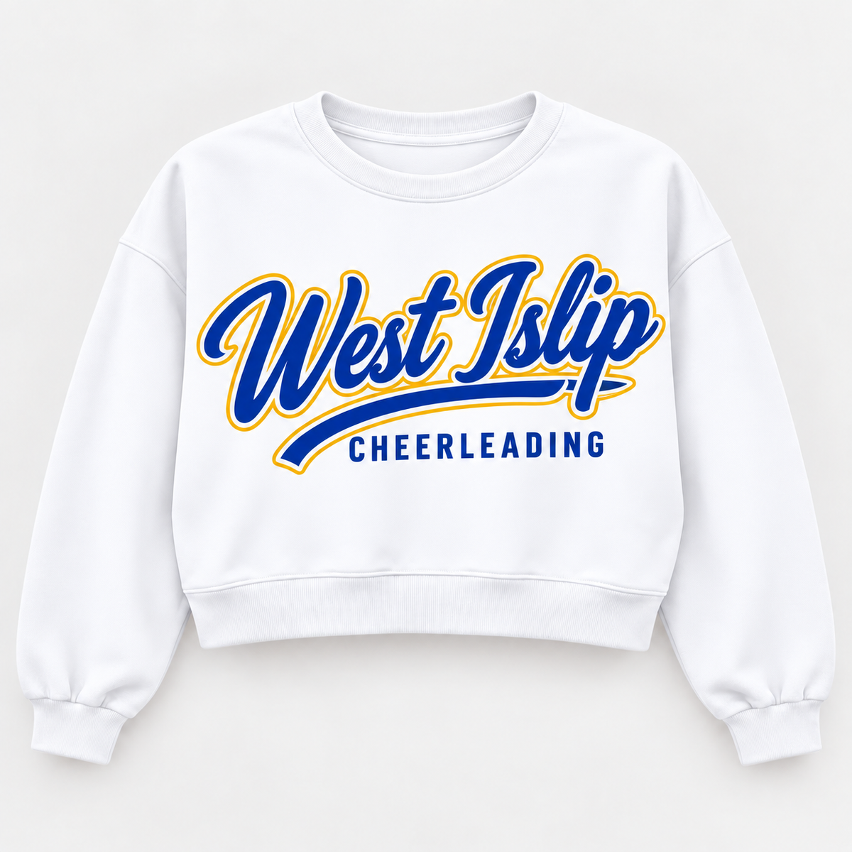 White West Islip Cheerleading Script Crop Sweatshirt
