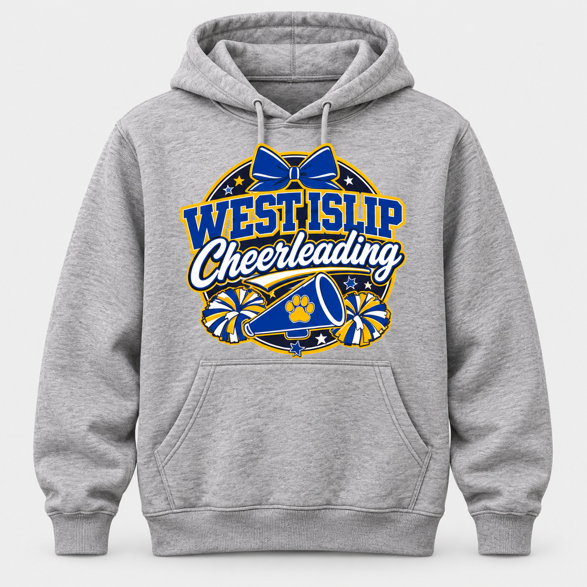 Heather Gray West Islip Cheerleading Bow & Megaphone Hoodie