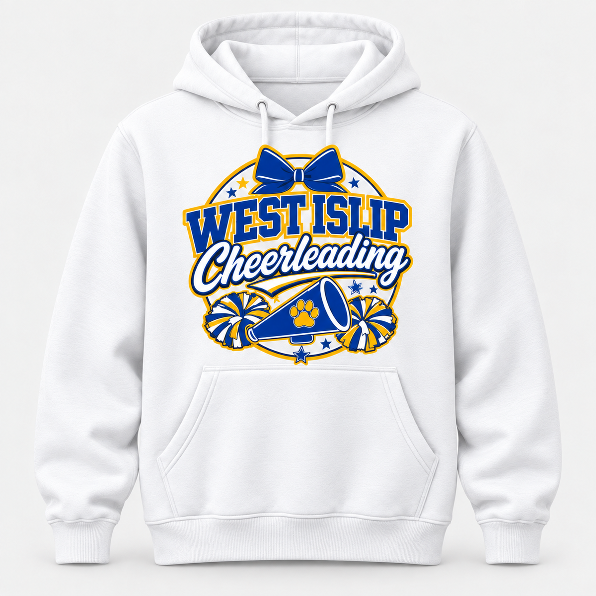 White West Islip Cheerleading Bow & Megaphone Hoodie