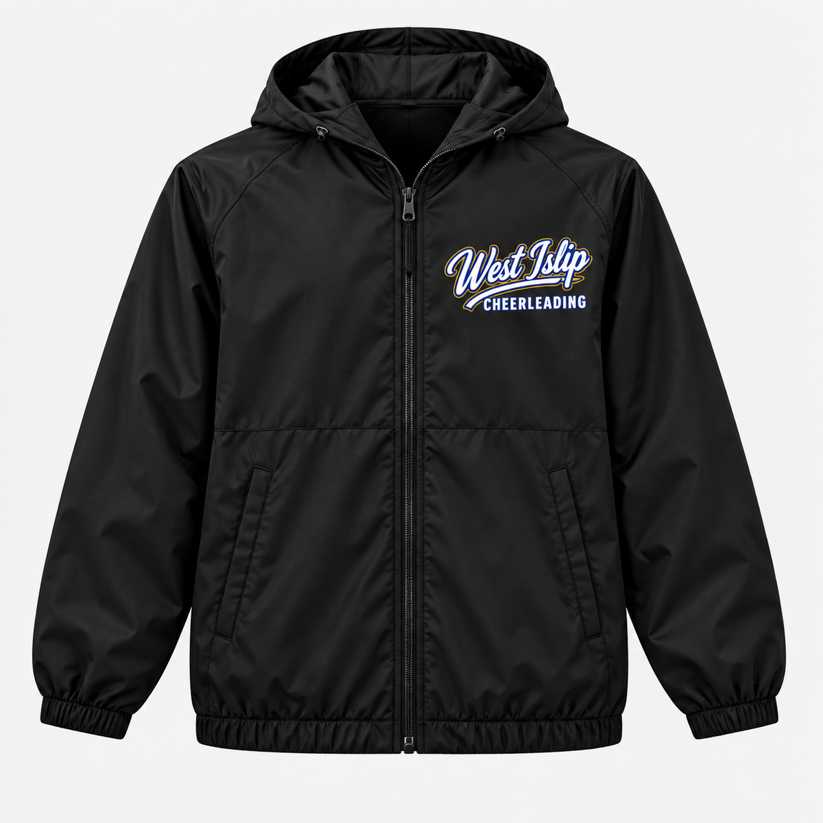 Black West Islip Cheerleading Full-Zip Windbreaker Front