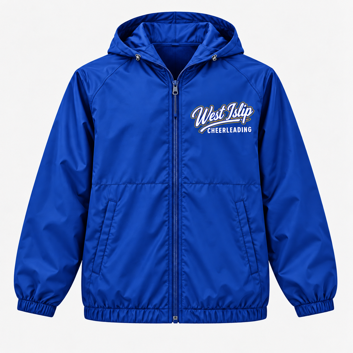 Royal Blue West Islip Cheerleading Full-Zip Windbreaker Front