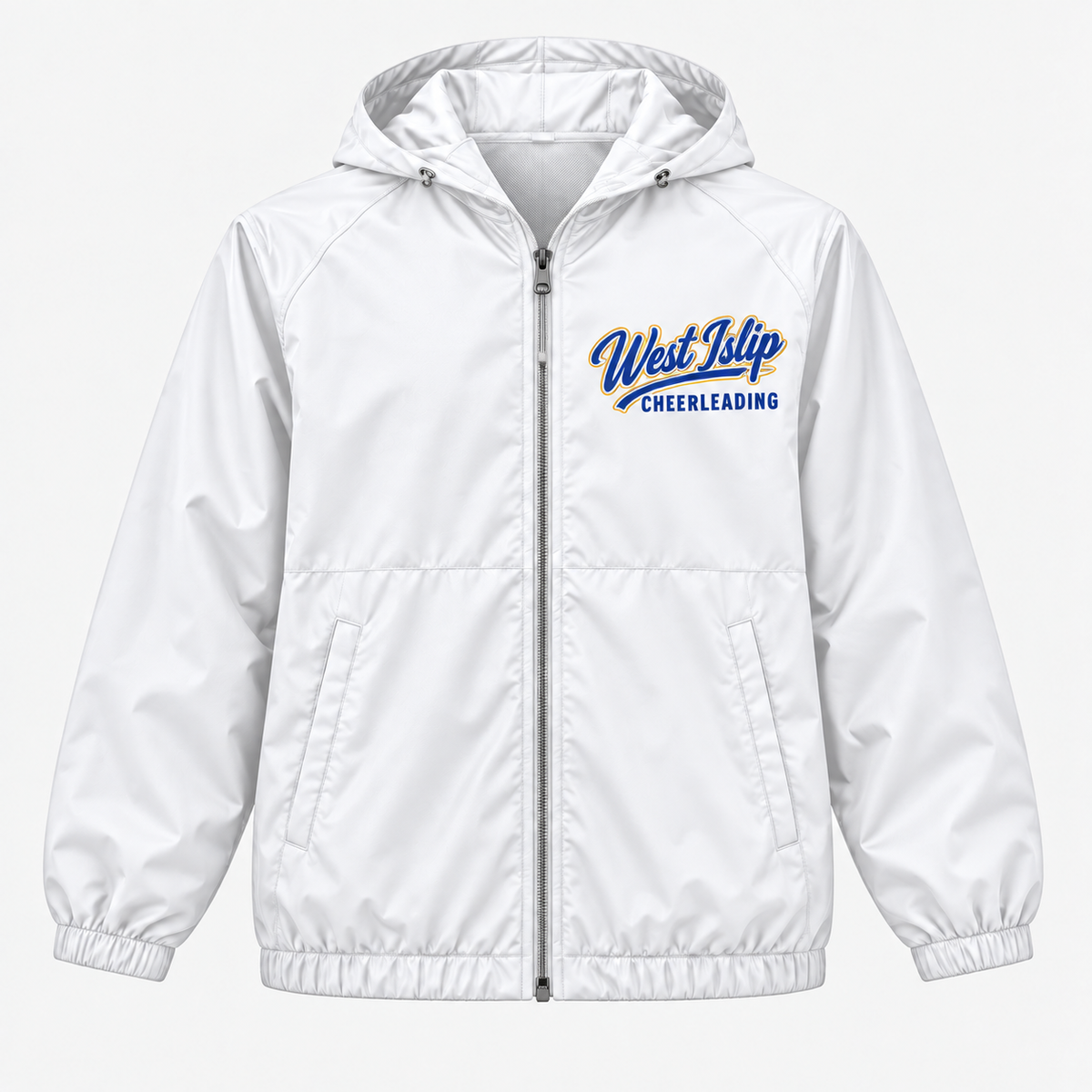 White West Islip Cheerleading Full-Zip Windbreaker Front