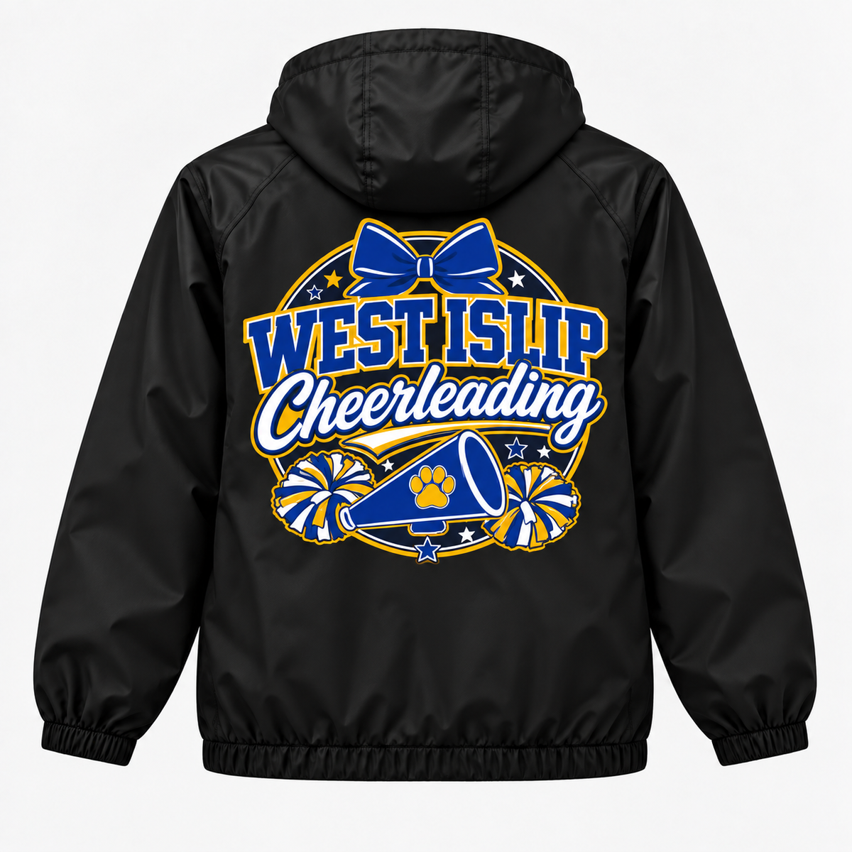Black West Islip Cheerleading Full-Zip Windbreaker Back