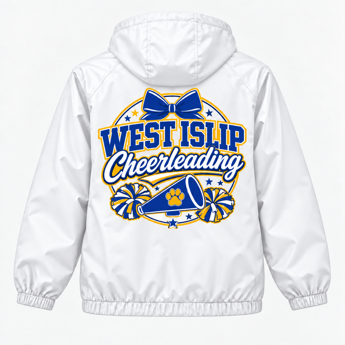 White West Islip Cheerleading Full-Zip Windbreaker Back
